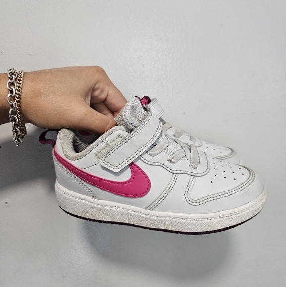 Nike  Court White Sneakers with Pink Swoosh - Picture 1 of 6